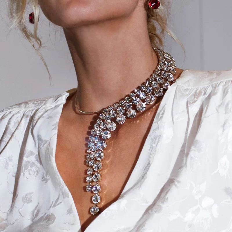 Vintage Open Rhinestones Collar Water Droplets Pendant Necklace