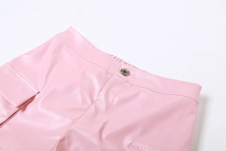 Pink Cargo Pants for Women 2024 Spring Straight Leg Solid Multi-Pocket Pants