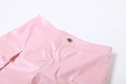 Pink Cargo Pants for Women 2024 Spring Straight Leg Solid Multi-Pocket Pants