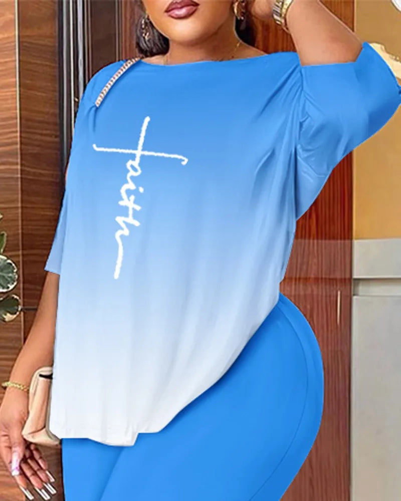 Women's Backless Round Neck Five Quarter Sleeve Pants Two-piece Casual Comfortable Set