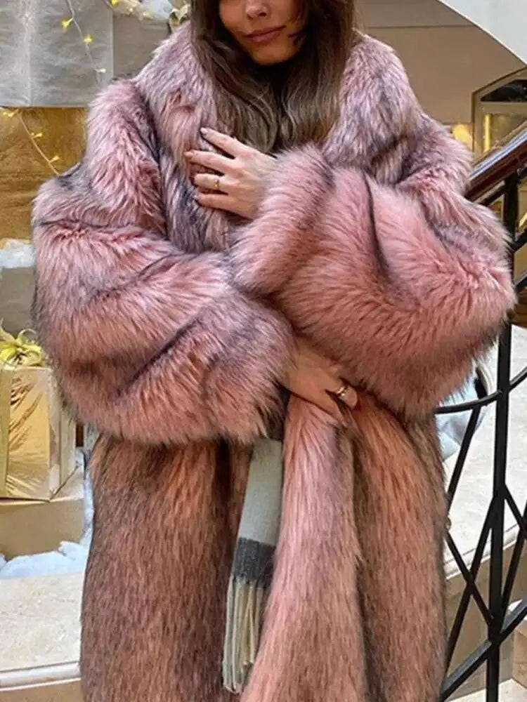 Tide Faux Fur Coat European Style Hooded Loose All Match Warm Cardigan Jacket