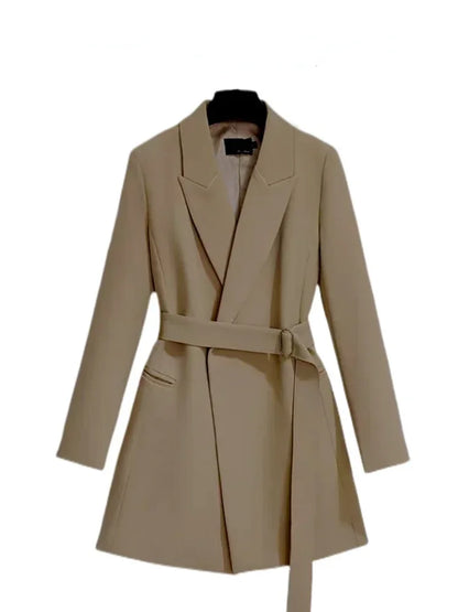 Women's Blazer Elegant Slim Fit Coats Casual Lace Up Women Mid Length Blazers