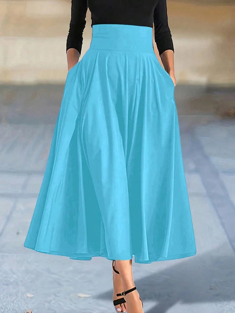 A-line Skirts for Woman High Elastic Waist Long Skirt Women With Bow Elegant Skirts