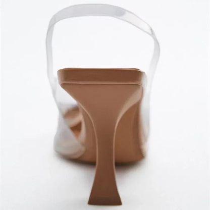 Women High Heel Sandals Women's Pointed Banquet Simple Clear Heels Sandals