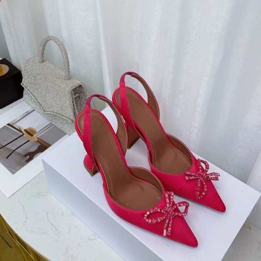 Women's High Heels Rhinestone Bow Pointy Glasses with Stilettos and Sandals Women.