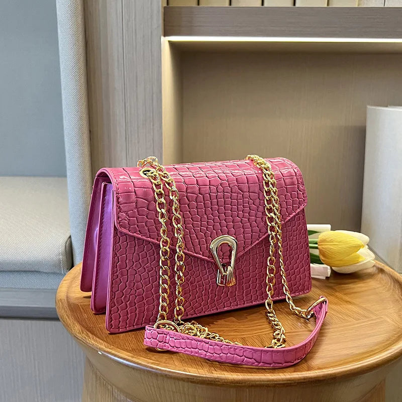 Crocodile Pattern Shoulder Bags For Women Chains Square Bag Crossbody Handbag