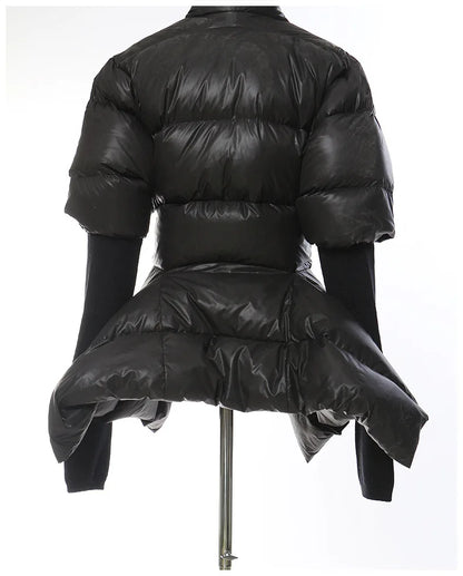 Women's Cotton-padded Coat Belt Irregular Waist Camouflage Knitted Sleeve Parkas Jackets Winter Jackets