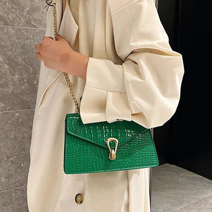 Crocodile Pattern Shoulder Bags For Women Chains Square Bag Crossbody Handbag