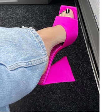 Silk Triangle Square Heels Heel Woman Slippers Sexy Street Party Square Toe Heels