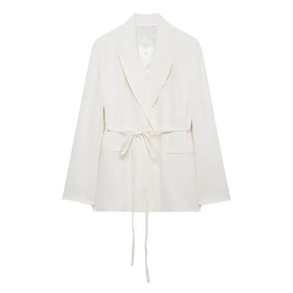 Elegant Blazer Pants Sets Women V-neck Lace up Jacket Full Sleeve Wide Leg Trousers Suit
