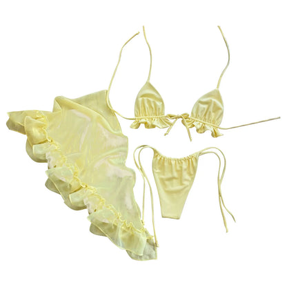 Ruffled Bikini Set Summer Women Swimwear Swimsuit Three-Pieces Bikini Set Female Bather Bathing Suit