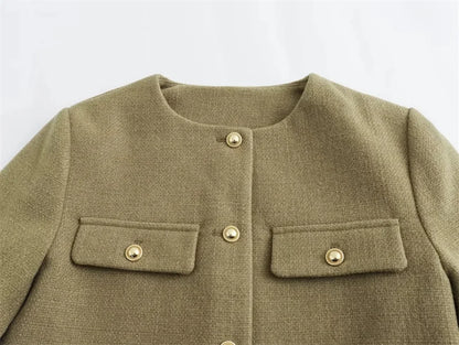 Cropped Tweed Jacket Woman Coat Button Long Sleeve Elegant Jackets For Women Short Coats Outwears