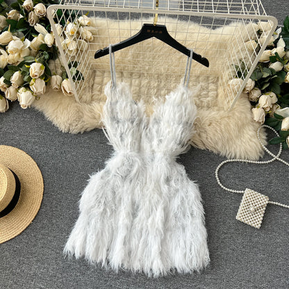 Solid Halter Women Dress All Match Off Shoulder Dresses Sexy Elegant Tassel Mini Dress