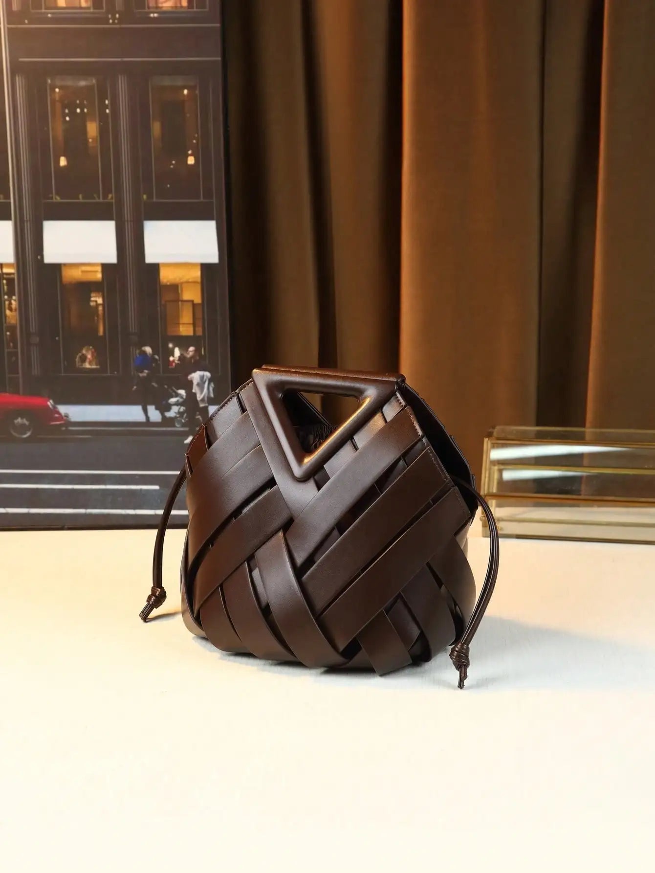 Woven Design Women Handbag, Tote Basket Bag, High-End Inverted Triangle Shaped Handbag