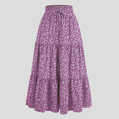 Women'S Boho Vintage Floral Print Maxi Skirt Elastic High Waist Pleated Flowy A Line Long Skirts