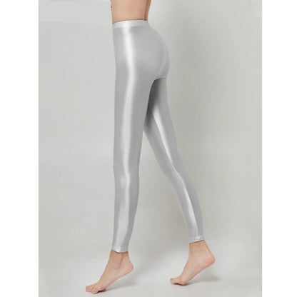 Womens Satin Glossy Sexy Opaque Pants Shiny Oil Wet look Tights Leggings M-3XL