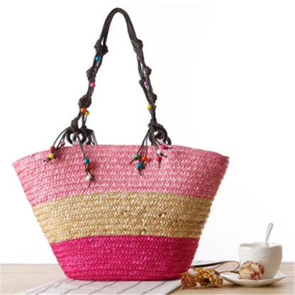 Bohemian Hand Embroidered Starfish Straw Woven Bag Beaded Handbags For Ladies