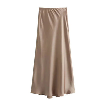 Woman Satin Skirt Women High Waist Long Skirts For Women Summer Black Midi Skirt Office Elegant Women's Skirts