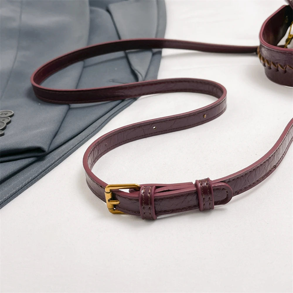 Retro Bucket Crossbody Bags For Women Oil-waxed Leather 2-IN-1 Chain Shoulder Bag