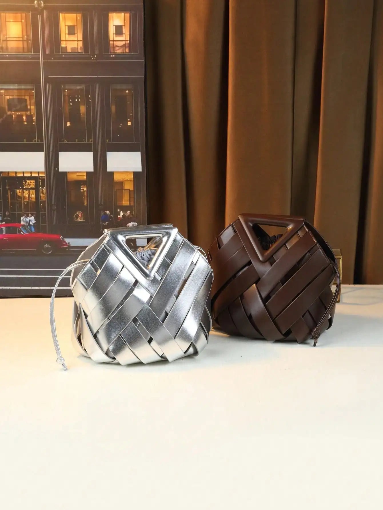Woven Design Women Handbag, Tote Basket Bag, High-End Inverted Triangle Shaped Handbag