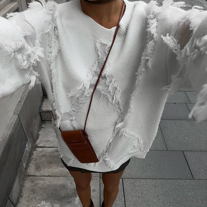 Tassel Oversize Knitted Sweater For Women Autumn Jumpers