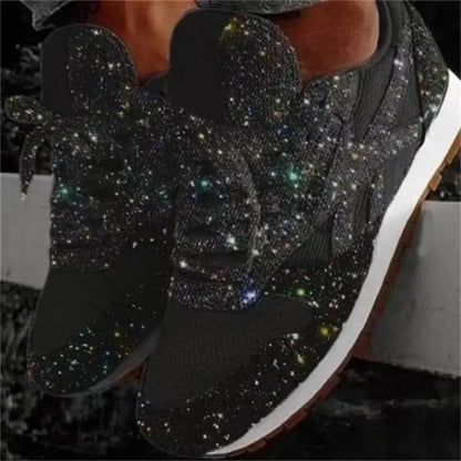 Women Flat Sneakers Casual Bling Vulcanized Shoes Women Mesh Lace Up Shoes