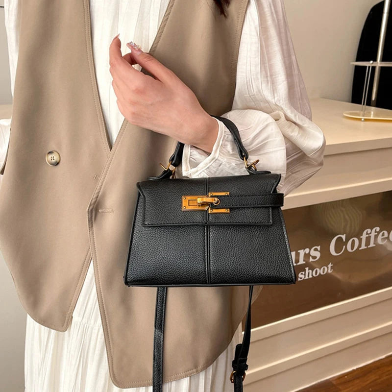 Luxury Trapezoidal Clutch Bag Hardware Lock Design Square Shoulder Handbag