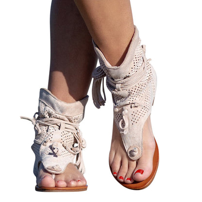 Sandals for Women Retro Bohemian Tassel Roman Beach Shoes Summer Clip Toe Gladiator Sandals