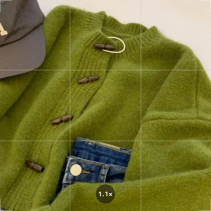 Vintage Soft Supple Round Neck Sweater Knitted Cardigan For Women
