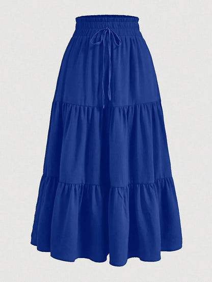 Women's Patchwork Solid Color Loose Skirt; Commuting Casual Cake Skirt; Elastic Waist Elegant Skirt