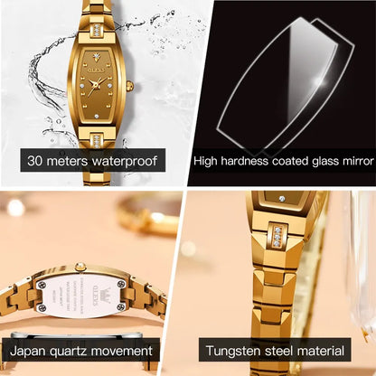 Slim Thin Luxury Tungsten Steel Band Tonneau Design Quartz Ladies Watch
