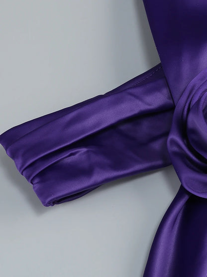 Bridesmaids Neck 3D Flower Backless Long Dress Women Purple Sleeveless Ribbon Draped Maxi Dress
