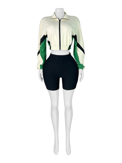 Sporty 2 Piece Set Crop Jacket and Shorts Summer Tracksuits Set