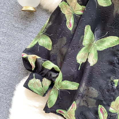 Floral Print Women Shirt Summer Lantern Sleeve Retro French Loose Blouse