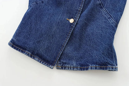 Women's Short Vest Blue Denim Vest Top Casual Cropped Sleeveless Top