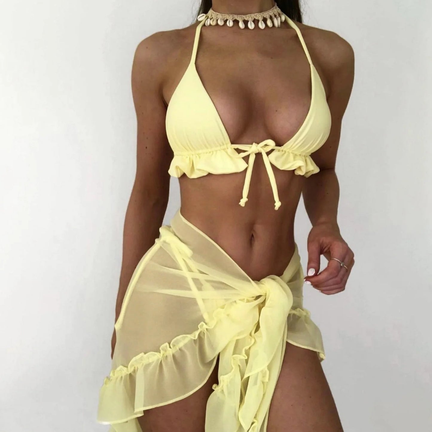 Ruffled Bikini Set Summer Women Swimwear Swimsuit Three-Pieces Bikini Set Female Bather Bathing Suit