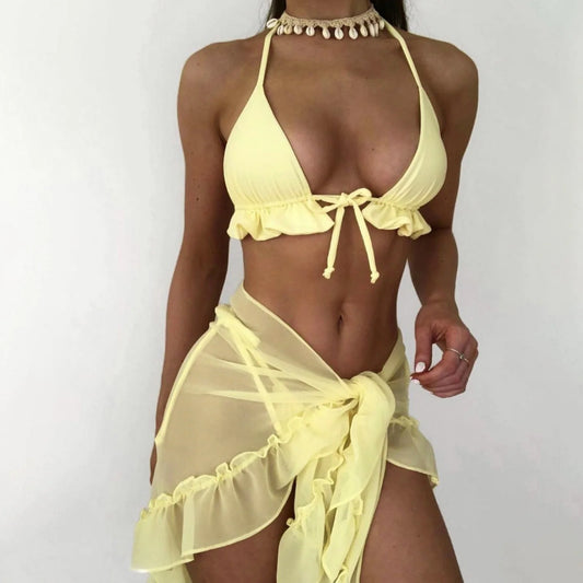 Ruffled Bikini Set Summer Women Swimwear Swimsuit Three-Pieces Bikini Set Female Bather Bathing Suit