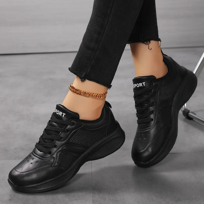 Casual Non-Slip PU Soft Light Breathable Sneakers Flats Platform White Black Women Sneakers Ladies Trainers