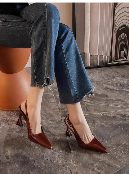 Summer Heel Sandals Fashion Pointed Toe Slingbacks Heels