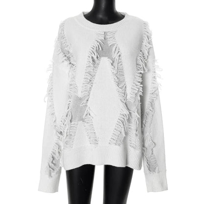 Tassel Oversize Knitted Sweater For Women Autumn Jumpers