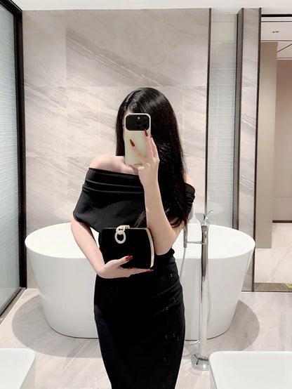 Velvet Box Dinner Bag Sparkly Rhinestone Decoration Banquet Bag Clutch Evening Bag Dress Purse