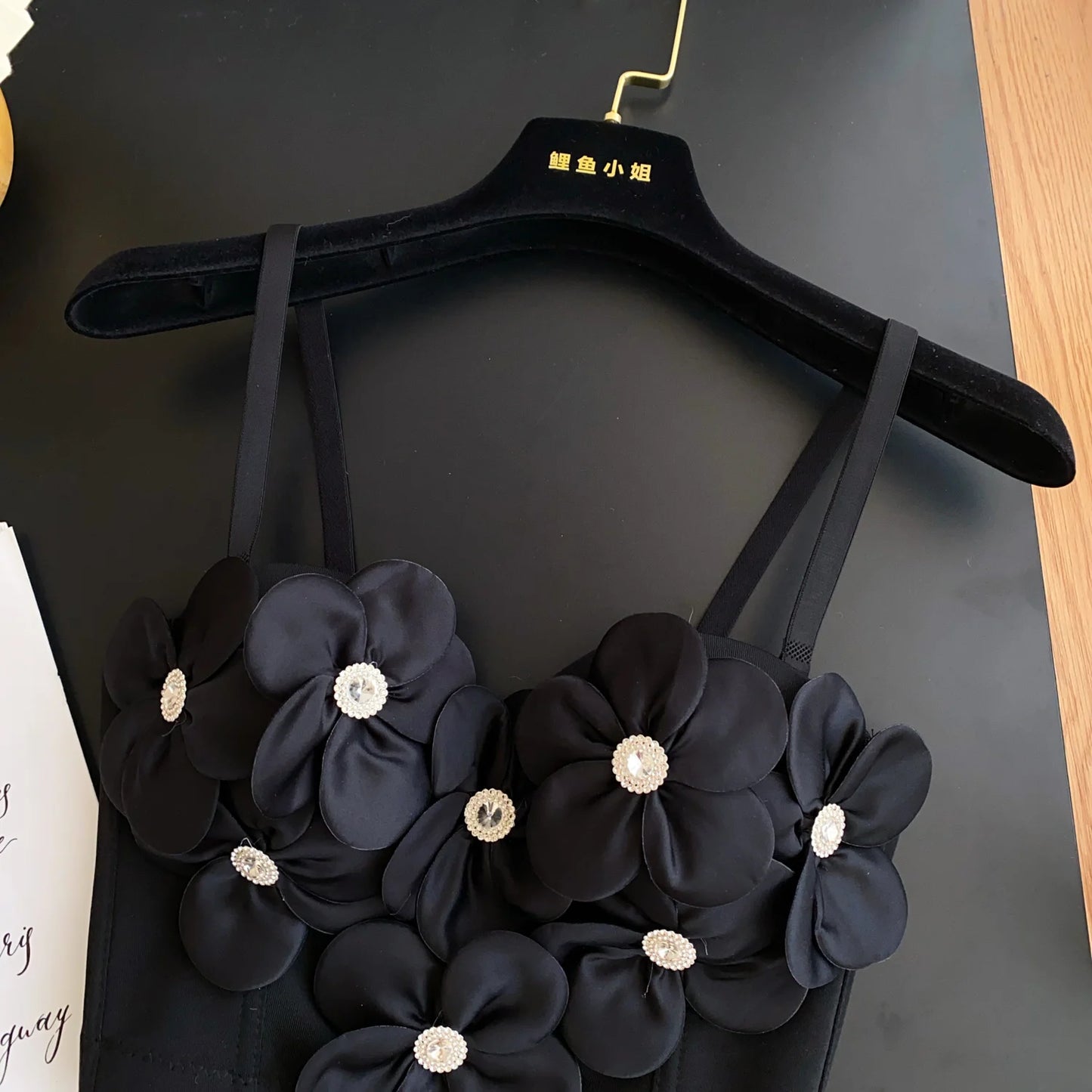 Women 3D Floral Lingerie Top Strap Chest Pad Solid Backless Corset Tank Top
