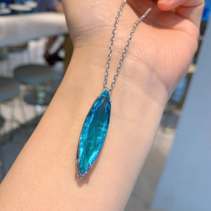 Blue Paraiba Crystal Gemstone Pendant Necklace Jewelry Set Gift for Women