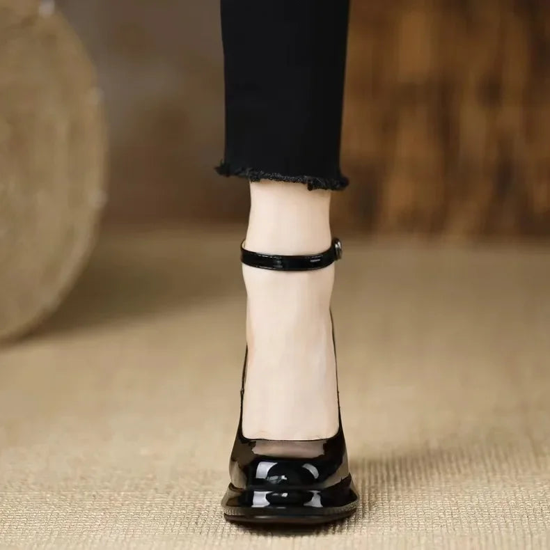 Thick Bottom High Heels for Women Solid Ankle Buckle Elegant Heeled Shoes
