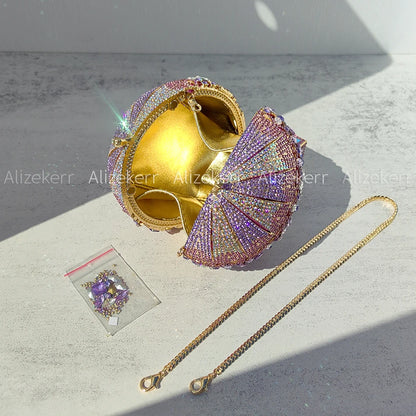 Balloon Shaped Crystal Evening Bags Women Luxury Classy Unique Clutch Purse