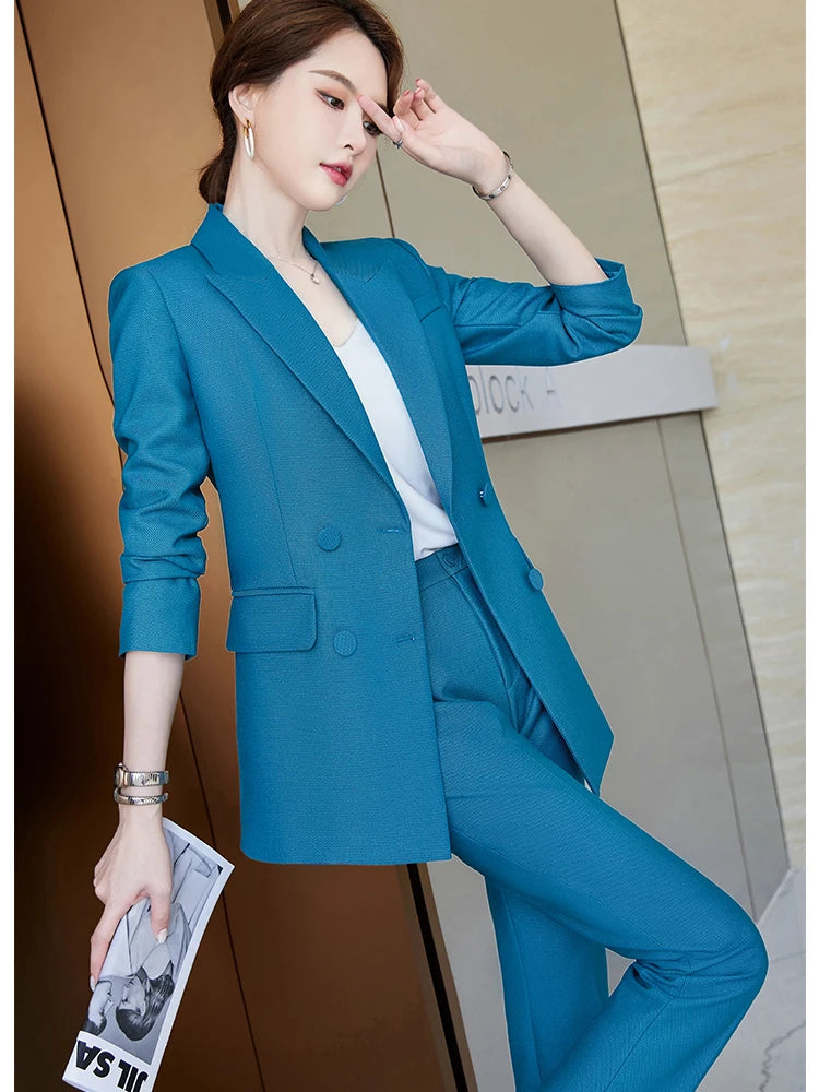 Blue Purple Black Women Blazer and Pant Suit Office Ladies Business Work Wear