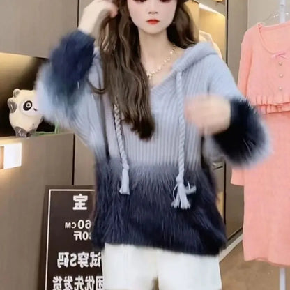Tassel Pullover Long-Sleeved Sweater Hooded Loose Knitwear
