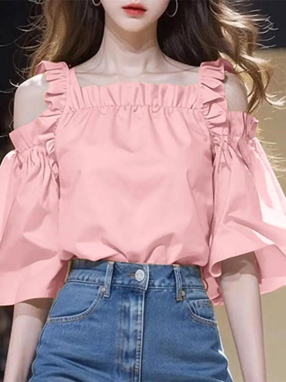 Oversized Women Blouse Summer Off Shoulder Tank Tops Tunic Casual Loose Blouse