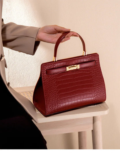 Genuine Leather Women's Bag, Red Mother's Shoulder Bag