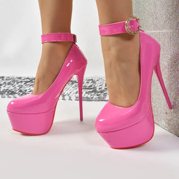 Pink 2cm Belt Buckle Pimp Dance Pumps Women Platform 16cm High Heels